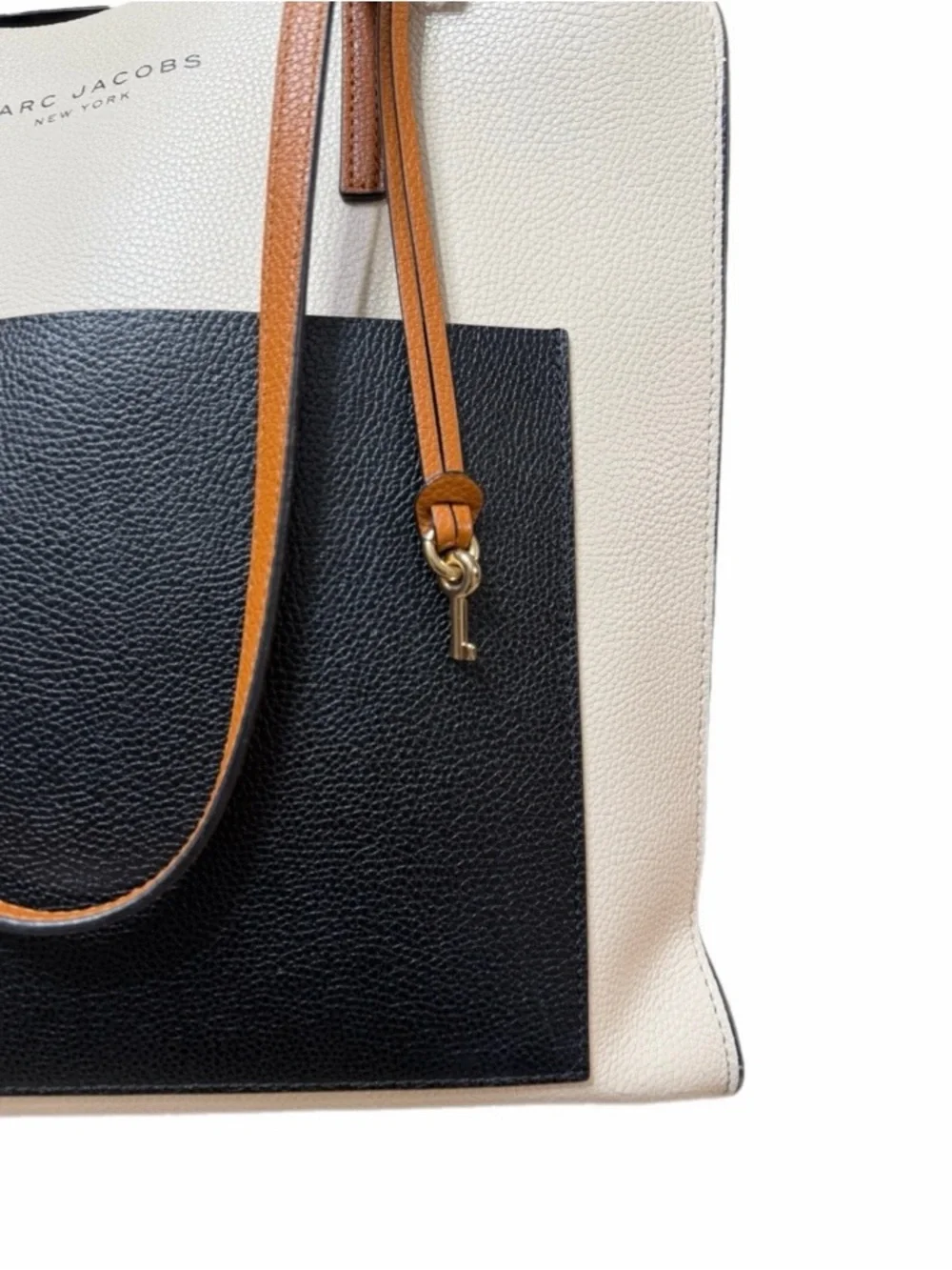 Marc Jacobs Grind Colorblock Leather Tote Bag Cream Black